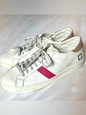D.A.T.E. White Leather High Lows  with Pink Side Stripe